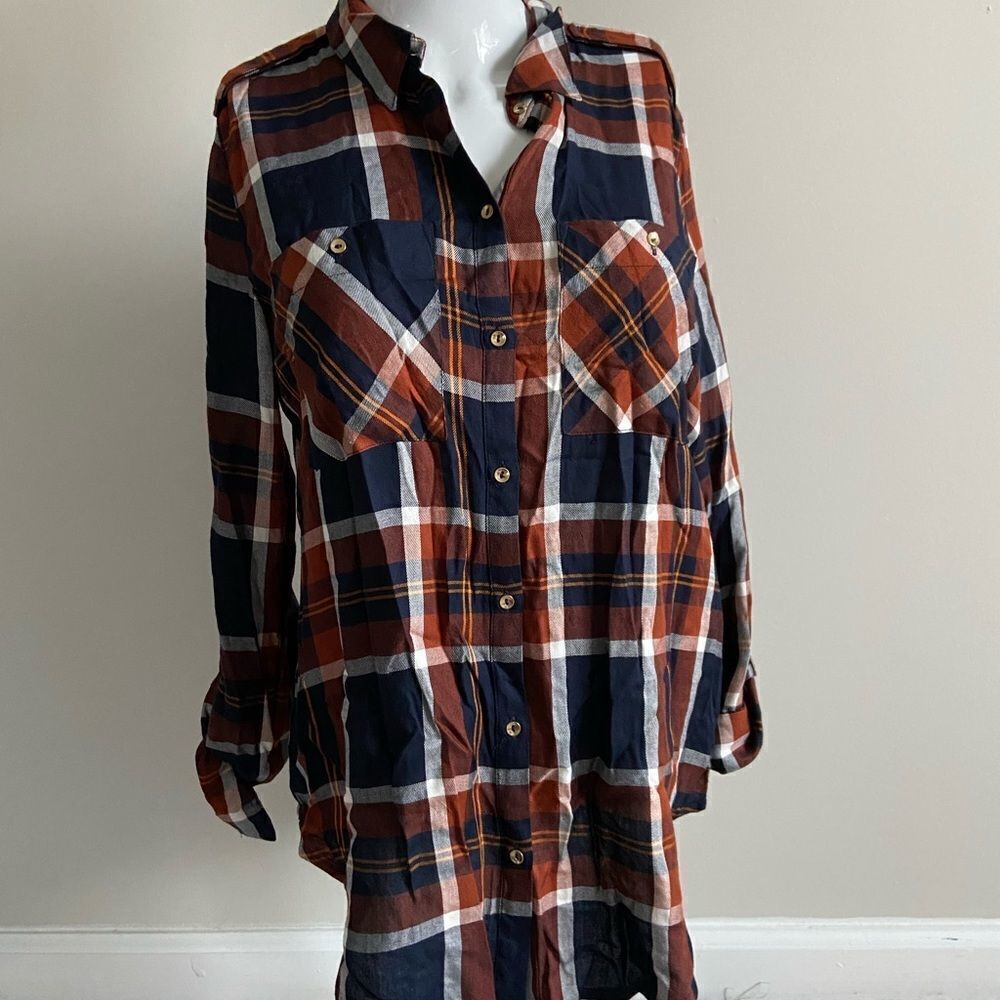 Dynamite Orange & Navy Flannel Shirt